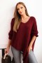 Sweter damski wełniany asymetryczny Plus Size z dekoltem V bordowy  