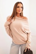 Sweter damski wiskozowy asymetryczny typu nietoperz beżowy  