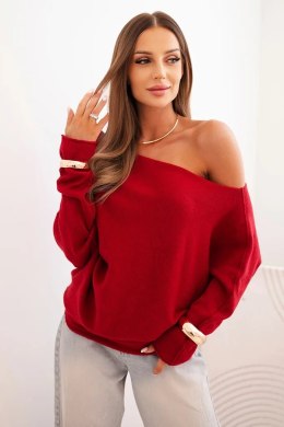 Sweter damski wiskozowy asymetryczny typu nietoperz bordowy  