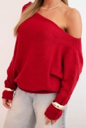 Sweter damski wiskozowy asymetryczny typu nietoperz bordowy  