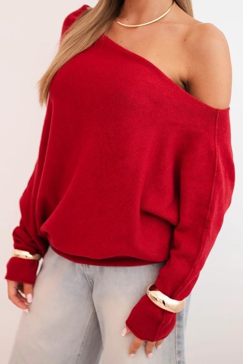 Sweter damski wiskozowy asymetryczny typu nietoperz bordowy Sweter damski wiskozowy asymetryczny typu nietoperz bordowy