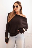 Sweter damski wiskozowy asymetryczny typu nietoperz brązowy  