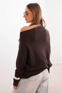 Sweter damski wiskozowy asymetryczny typu nietoperz brązowy  