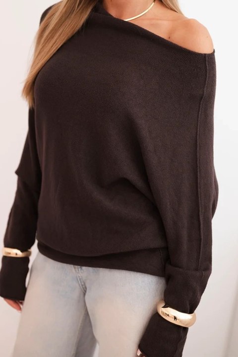 Sweter damski wiskozowy asymetryczny typu nietoperz brązowy Sweter damski wiskozowy asymetryczny typu nietoperz brązowy