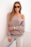 Sweter damski wiskozowy asymetryczny typu nietoperz cappucino  