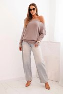 Sweter damski wiskozowy asymetryczny typu nietoperz cappucino  