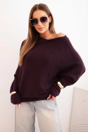 Sweter damski wiskozowy asymetryczny typu nietoperz ciemny fioletowy  