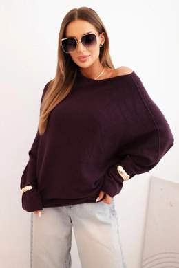 Sweter damski wiskozowy asymetryczny typu nietoperz ciemny fioletowy  