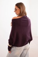 Sweter damski wiskozowy asymetryczny typu nietoperz ciemny fioletowy  