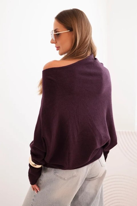 Sweter damski wiskozowy asymetryczny typu nietoperz ciemny fioletowy Sweter damski wiskozowy asymetryczny typu nietoperz ciemny fioletowy