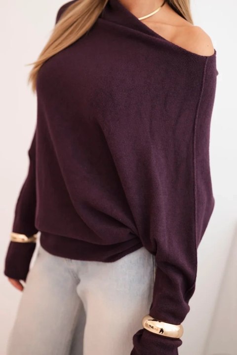 Sweter damski wiskozowy asymetryczny typu nietoperz ciemny fioletowy Sweter damski wiskozowy asymetryczny typu nietoperz ciemny fioletowy