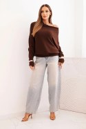 Sweter damski wiskozowy asymetryczny typu nietoperz czekoladowy  