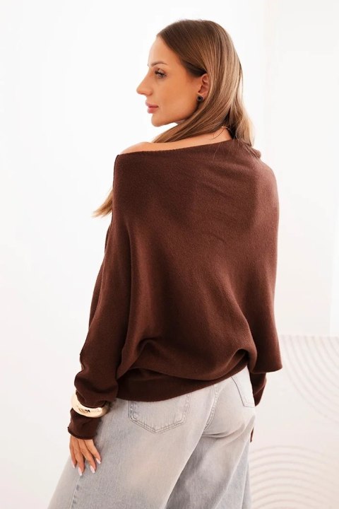 Sweter damski wiskozowy asymetryczny typu nietoperz czekoladowy Sweter damski wiskozowy asymetryczny typu nietoperz czekoladowy