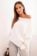Sweter damski wiskozowy asymetryczny typu nietoperz ecru  