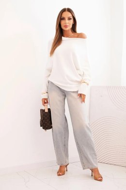 Sweter damski wiskozowy asymetryczny typu nietoperz ecru  