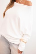 Sweter damski wiskozowy asymetryczny typu nietoperz ecru  