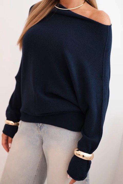 Sweter damski wiskozowy asymetryczny typu nietoperz granatowy Sweter damski wiskozowy asymetryczny typu nietoperz granatowy
