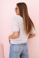 Sweter damski z miękkiego włosia z dekoltem V krótki rękaw szary  