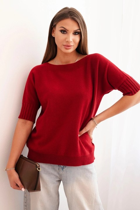 Sweter damski z wiskozy z krótkim rękawem bordowy  