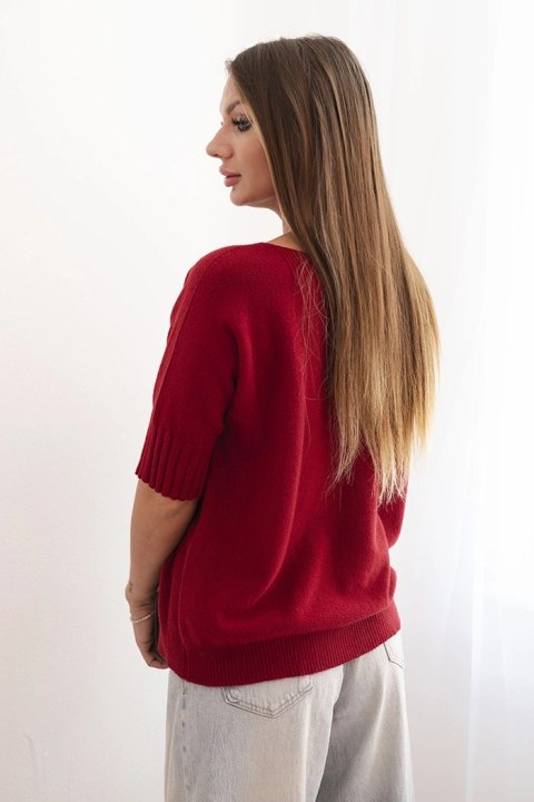 Sweter damski z wiskozy z krótkim rękawem bordowy Sweter damski z wiskozy z krótkim rękawem bordowy