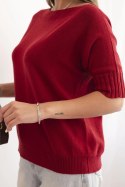 Sweter damski z wiskozy z krótkim rękawem bordowy  