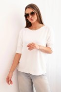 Sweter damski z wiskozy z krótkim rękawem ecru  