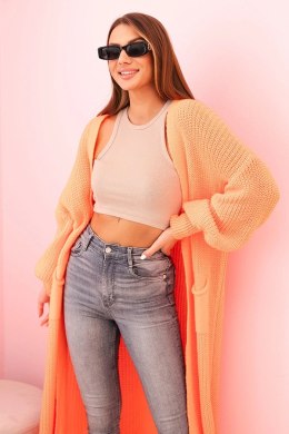 Sweter długi kardigan pomarańczowy neon  