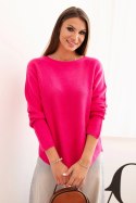 Sweterek damski  z wiskozy z długim rękawem i okrągłym dekoltem fuksja  