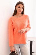Sweterek damski  z wiskozy z długim rękawem i okrągłym dekoltem łososiowy  