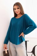 Sweterek damski  z wiskozy z długim rękawem i okrągłym dekoltem morski  