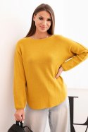 Sweterek damski  z wiskozy z długim rękawem i okrągłym dekoltem musztardowy  