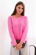 Sweterek damski  z wiskozy z długim rękawem i okrągłym dekoltem różowy  