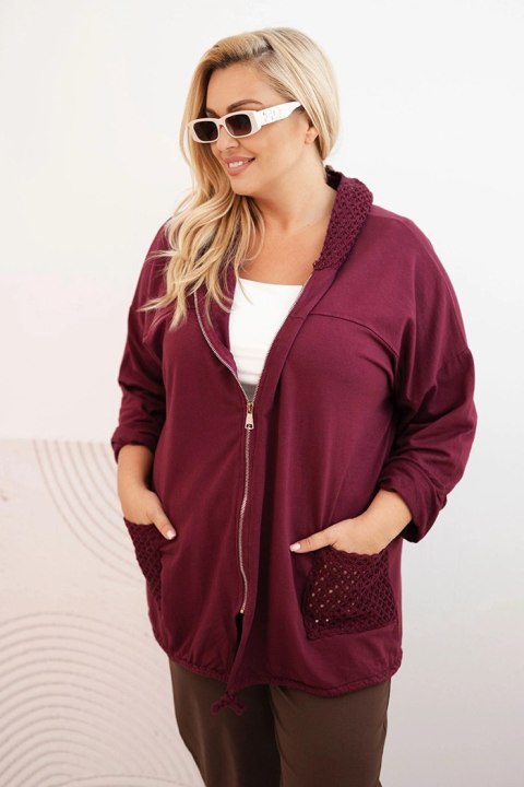 Bluza damska Plus Size bawełniana oversize z długim rękawem bordowa Bluza damska Plus Size bawełniana oversize z długim rękawem bordowa