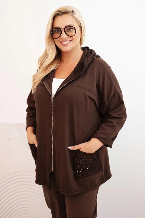 Bluza damska Plus Size bawełniana oversize z długim rękawem brązowa Bluza damska Plus Size bawełniana oversize z długim rękawem brązowa