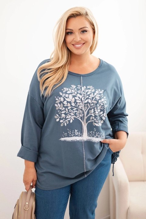Bluza damska Plus Size bawełniana z nadrukiem drzewa jeansowa Bluza damska Plus Size bawełniana z nadrukiem drzewa jeansowa