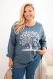 Bluza damska Plus Size bawełniana z nadrukiem drzewa jeansowa
