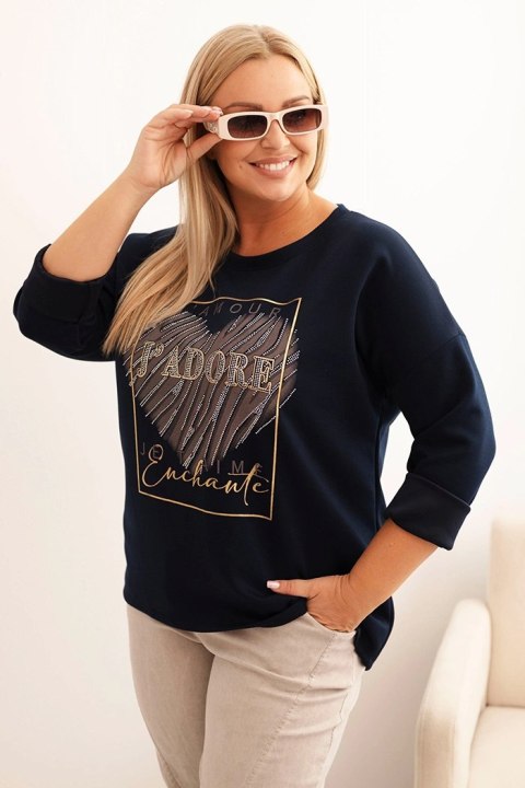 Bluza damska Plus Size masełkowa z nadrukiem 3D granatowa Bluza damska Plus Size masełkowa z nadrukiem 3D granatowa