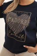 Bluza damska Plus Size masełkowa z nadrukiem 3D granatowa
