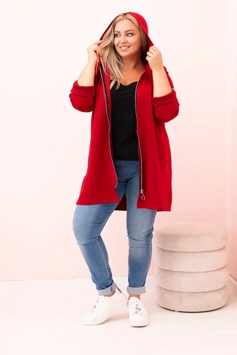 Bluza damska Plus Size z wiskozą rozpinana z kapturem czerwona Bluza damska Plus Size z wiskozą rozpinana z kapturem czerwona