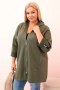 Bluza damska Plus Size z wiskozą rozpinana z kapturem khaki