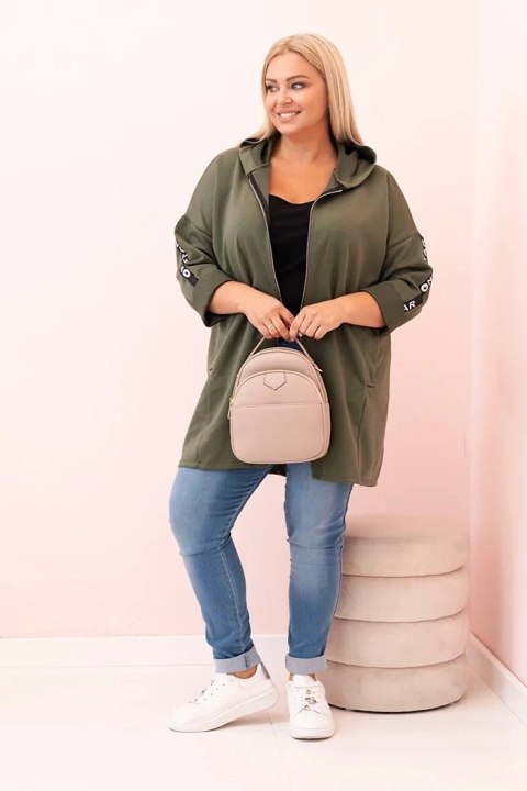 Bluza damska Plus Size z wiskozą rozpinana z kapturem khaki Bluza damska Plus Size z wiskozą rozpinana z kapturem khaki
