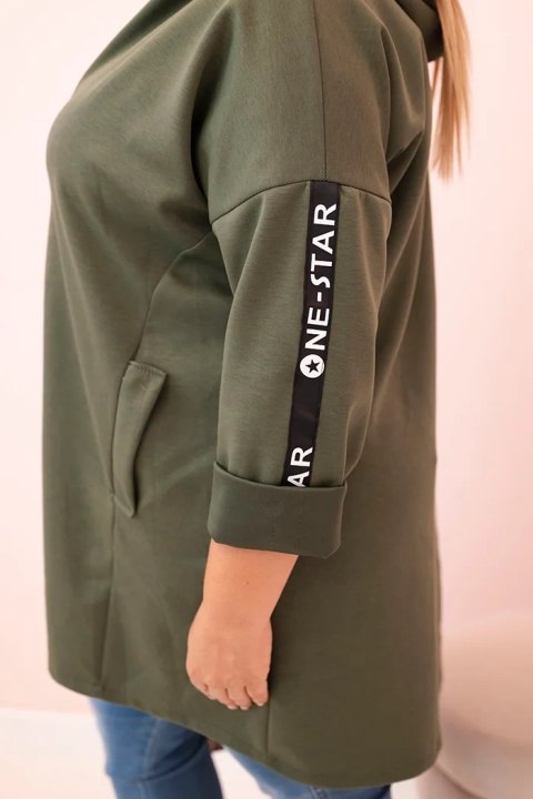 Bluza damska Plus Size z wiskozą rozpinana z kapturem khaki Bluza damska Plus Size z wiskozą rozpinana z kapturem khaki