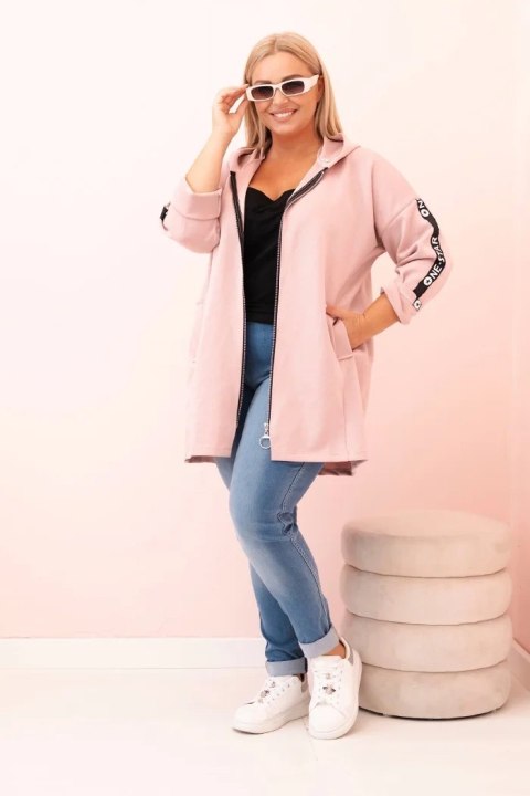 Bluza damska Plus Size z wiskozą rozpinana z kapturem pudrowy róż Bluza damska Plus Size z wiskozą rozpinana z kapturem pudrowy róż