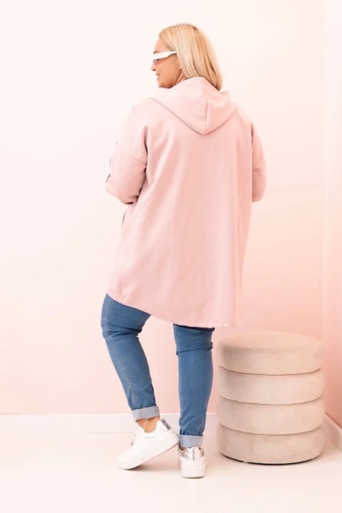 Bluza damska Plus Size z wiskozą rozpinana z kapturem pudrowy róż Bluza damska Plus Size z wiskozą rozpinana z kapturem pudrowy róż