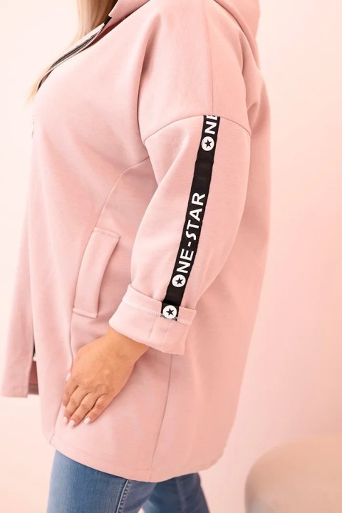Bluza damska Plus Size z wiskozą rozpinana z kapturem pudrowy róż Bluza damska Plus Size z wiskozą rozpinana z kapturem pudrowy róż