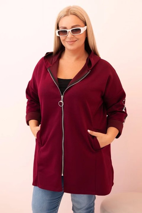 Bluza damska Plus Size z wiskozą rozpinana z kapturem śliwkowa Bluza damska Plus Size z wiskozą rozpinana z kapturem śliwkowa