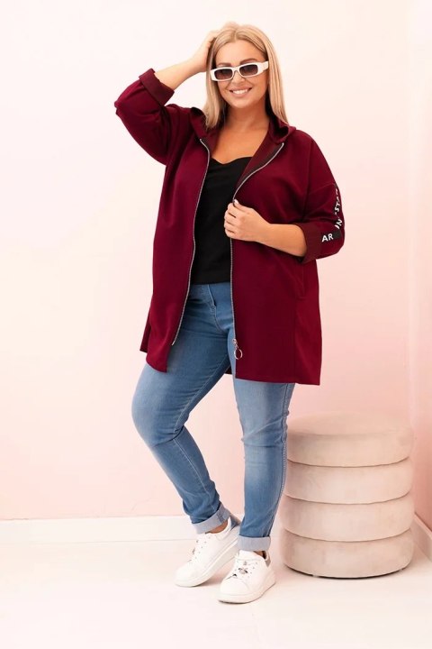 Bluza damska Plus Size z wiskozą rozpinana z kapturem śliwkowa Bluza damska Plus Size z wiskozą rozpinana z kapturem śliwkowa