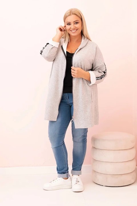 Bluza damska Plus Size z wiskozą rozpinana z kapturem szara Bluza damska Plus Size z wiskozą rozpinana z kapturem szara