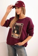 Bluza damska bawełniana z nadrukiem kota i napisem śliwkowa