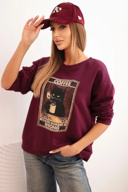 Bluza damska bawełniana z nadrukiem kota i napisem śliwkowa